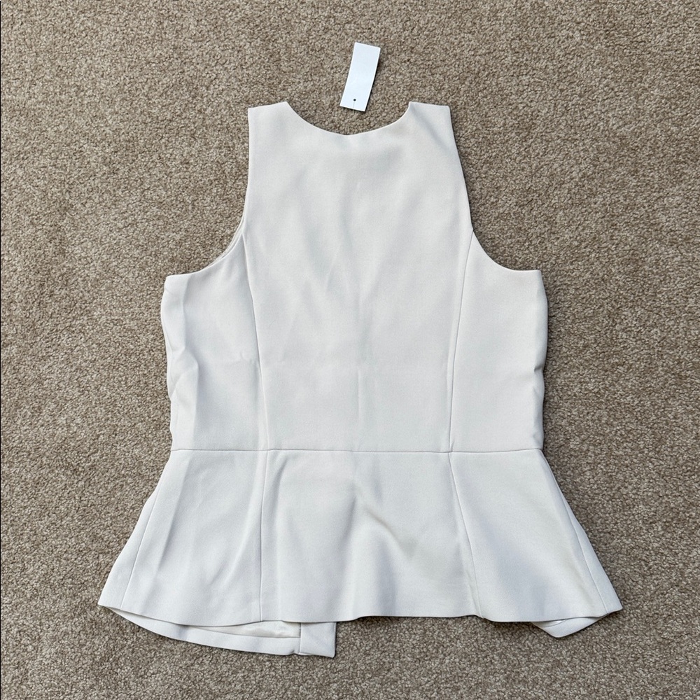 LOFT White Clay Button-Front V-Neck Peplum Top Small NWT - Picture 3 of 4